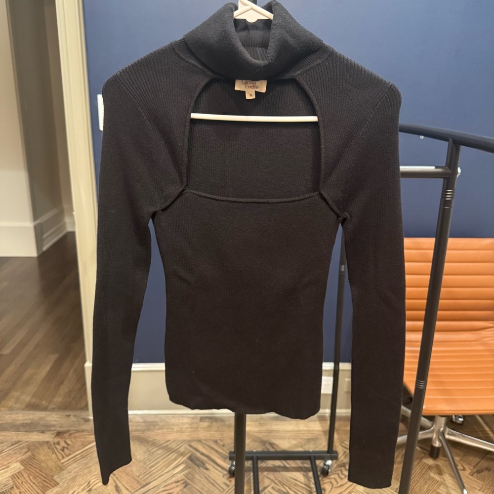 Camila Coelho Black Open Cowl Neck Sweater